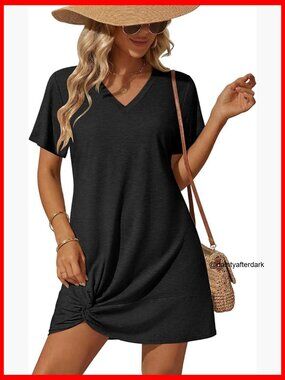 Short Sleeve Swimsuit Cover Up Dress with Twist Detail
